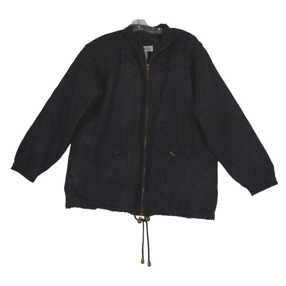 Vintage Lavon Silk Jacket Women's Small Solid Black‎ Full Zip Pockets Lined